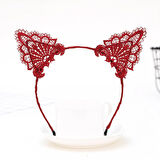 Dantelli Kırmızı Kedi Tacı - Vintage Tarz Dantel Kedi Kulak