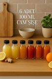 6 Adet 100 ml Kilitli Siyah Kapaklı Şeffaf Detox Shot Şişesi 100 Cc Ginger Şat Beyaz Cam Şişe