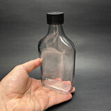 4 Adet Şeffaf Cold Brew Siyah Kapaklı Soğuk Kahve Yassı Cam Şişe 200 ml ve Çubuk Buz Kalıbı