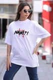 TUA MODA Unisex Bisiklet Yaka Baskılı Oversize T-Shirt - Beyaz