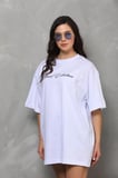 TUA MODA Unisex Bisiklet Yaka Baskılı Oversize T-Shirt - Beyaz