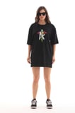 TUA MODA Unisex Bisiklet Yaka Baskılı Oversize T-Shirt - Siyah