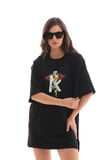 TUA MODA Unisex Bisiklet Yaka Baskılı Oversize T-Shirt - Siyah