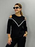 TUA MODA Kadın Ithal Burgu Kumaş Uzun Kollu Omuz Dekolteli Bluz Ve Pantolon Ikili Takım