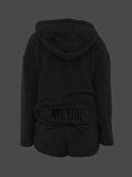 TUA MODA Kadın Uzun Kollu Meow Kedi Nakışlı Kapşonlu Peluş Sweat Ve Short Ikili Takım