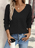TUA MODA Kadın Uzun Kollu V Yakalı Triko Bluz