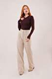 TUA MODA Premium Model Oturtmalı Krem Pantolon