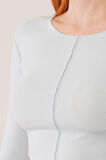 TUA MODA Ters Dikişli Basic Bebe Mavisi Body Bluz