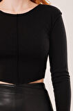 TUA MODA Ters Dikişli Basic Siyah Body Bluz