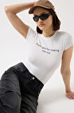 TUA MODA Baskılı Likralı Crop T-Shirt