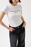 TUA MODA Baskılı Likralı Crop T-Shirt