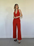TUA MODA Kırmızı Yelek Ve Pantolon Takım
