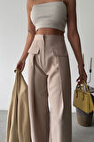 TUA MODA KAPALI GENİŞ PİLE CEP KAPAK DETAYLI PANTOLON - Bej