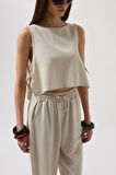 TUA MODA Yandan Bağlamalı Crop Bluz