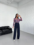 TUA MODA Poly Viscose Full Lycra Arka Bel Lasti̇k Detayli Palazzo Pantolon