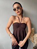 TUA MODA Kadın Halter Bağcık Detay Gloplu Bluz