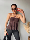 TUA MODA Kadın Halter Bağcık Detay Gloplu Bluz