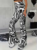 TUA MODA Kadın Yüksek Bel Zebra Desenli Tayt
