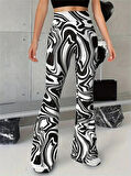 TUA MODA Kadın Yüksek Bel Zebra Desenli Tayt