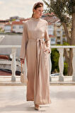 TUA MODA 7028 Uzun Tulum Elbise - Bej