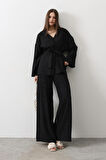 TUA MODA Beli Bağlamalı Tunik Ve Beli Bağlamalı Pantolon Takım - Siyah
