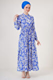TUA MODA 2144 Hakim Yaka Tesettür Elbise - Saks