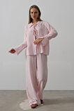 TUA MODA Çzgili Bağlamalı Pantolon Takım - Pembe