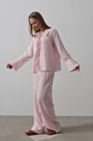 TUA MODA Çzgili Bağlamalı Pantolon Takım - Pembe
