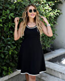 TUA MODA Kadın Sıfır Kollu Yaka Ve Etek Ucu Ribana Detaylıkiloş Viskon Iki Iplik Elbise