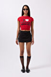 TUA MODA Nakış Detay Baskılı Crop T-Shirt