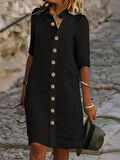 TUA MODA Kadın Kısa Kollu Hakim Yaka önden Düğmeli Kısa Müslim Elbise