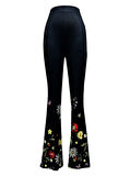 TUA MODA Kadın Yüksek Belli çiçek Desenli Ispanyol Paçalı Dalgıç Tayt Pantolon
