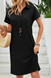 TUA MODA Kadın Kısa Kollu V Yakalı Bürümcük Elbise