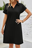 TUA MODA Kadın Kısa Kollu V Yakalı Bürümcük Elbise