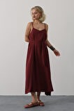 TUA MODA Askılı Basic Uzun Elbise - Bordo