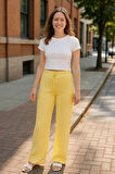 TUA MODA Kadın Beli Lastikli Pol Paça Pantolon