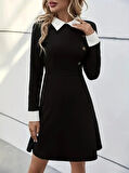 TUA MODA Kadın Uzun Kollu Yakalı Düğmeli Kısa Modal Mini Elbise
