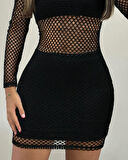 TUA MODA Kadın Uzun Kollu Bisiklet Yaka File Alt üst Dalgıç üçlü Takım