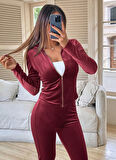 TUA MODA Kadın Uzun Kollu önden Fermuarlı Kadife Bluz Ve Pantolon Ikili Takım