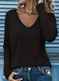 TUA MODA Kadın Uzun Kollu V Yakalı Viskon Iki Iplik Bluz