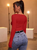 TUA MODA Kadın Kırmızı Kaşkorse Kumaş Bluz