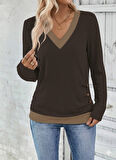 TUA MODA Kadın Uzun Kollu V Yakalı Yandan Düğmeli Yün Viskon Bluz