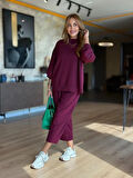 TUA MODA Kadın Uzun Kollu Bisiklet Yaka Viskon Iki Iplik Mor Bluz Ve Pantolon Ikili Takım