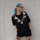 TUA MODA Baskılı T-Shirt Kısa Kol Bisiklet Yaka Regular Rahat Kalıp Günlük Tişört - Siyah