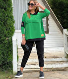 TUA MODA Kadın Yeşil Kapşonlu Etek Ucu Detay Arma Ters Dikiş Gorunumlu Ikili Takım