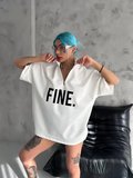 TUA MODA Unisex Baskılı Yarım Fermuarlı T-Shirt - Beyaz