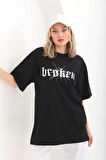 TUA MODA Unisex Baskılı Oversize T-Shirt - Siyah