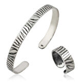 925 Ayar Gümüş Zebra Desenli Bileklik Ve Yüzük Set