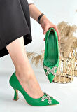 Teoni Yeşil Cilt Topuklu Ayakkabı