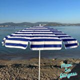 Plaj Şemsiyesi (Pamuk Kumaş) Mavi Renk Deniz, Balkon, Bahçe Şemsiyesi (Bidon Dahil) 2 Metre, 10 Telli Şemsiye
